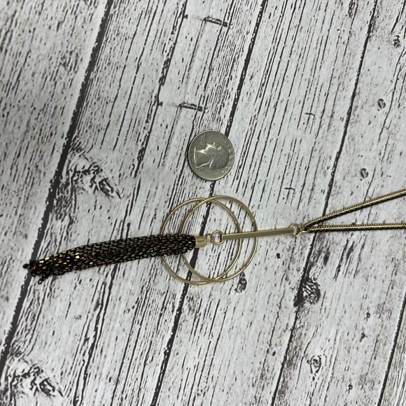 Premier Designs Necklace Black Gold Tone‎ Chains Gold Tone Pendant with Tassel - Picture 8 of 8